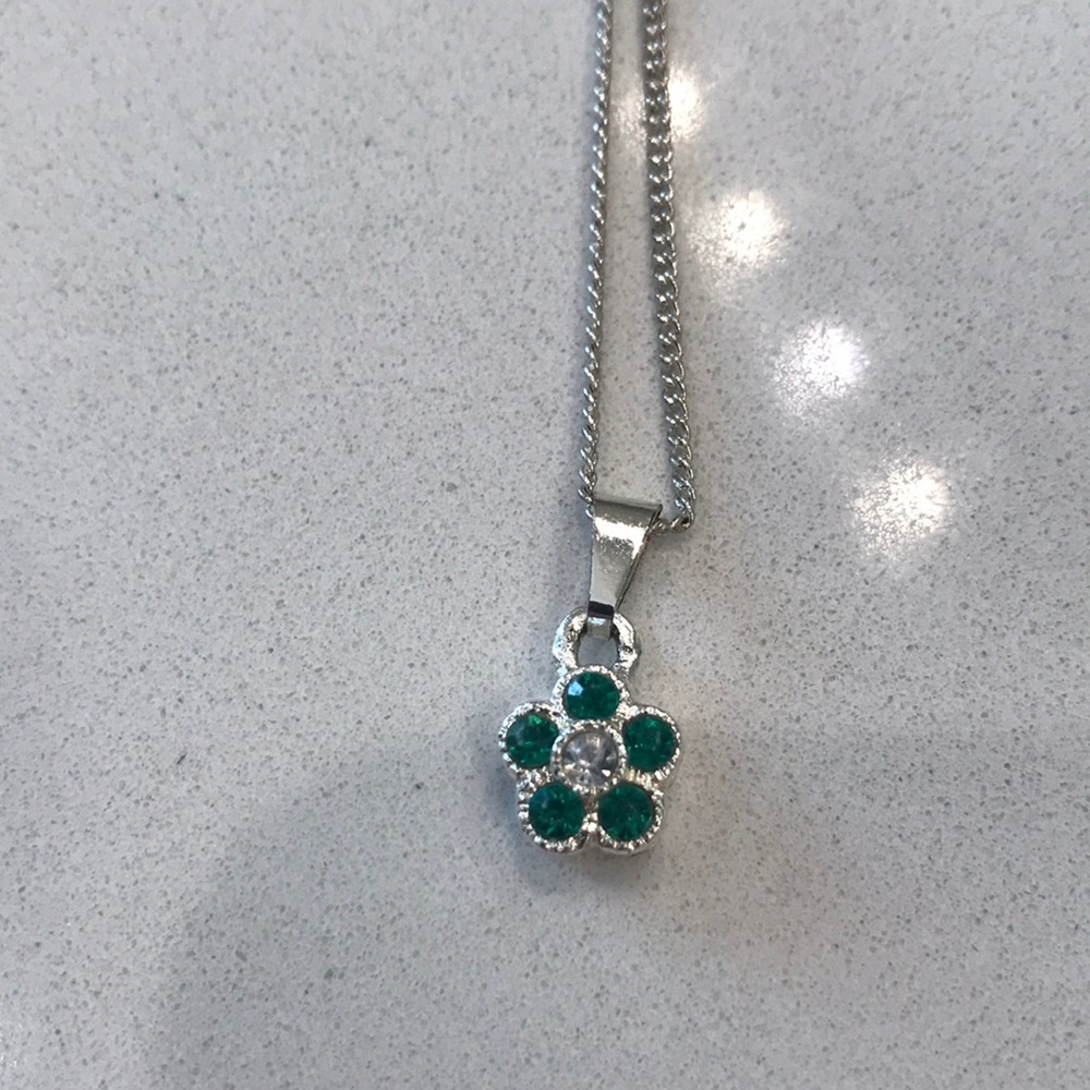 Silver necklace with flower pendant, 16”